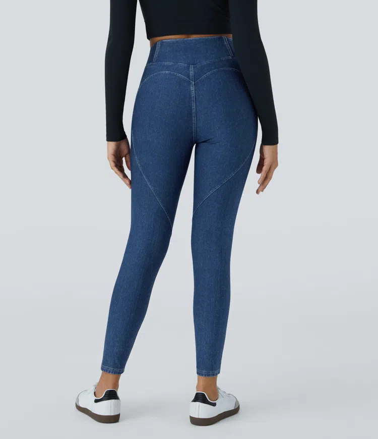 Halara Flex™ High Waisted Pocket Heart Design Denim Casual 7/8 Leggings