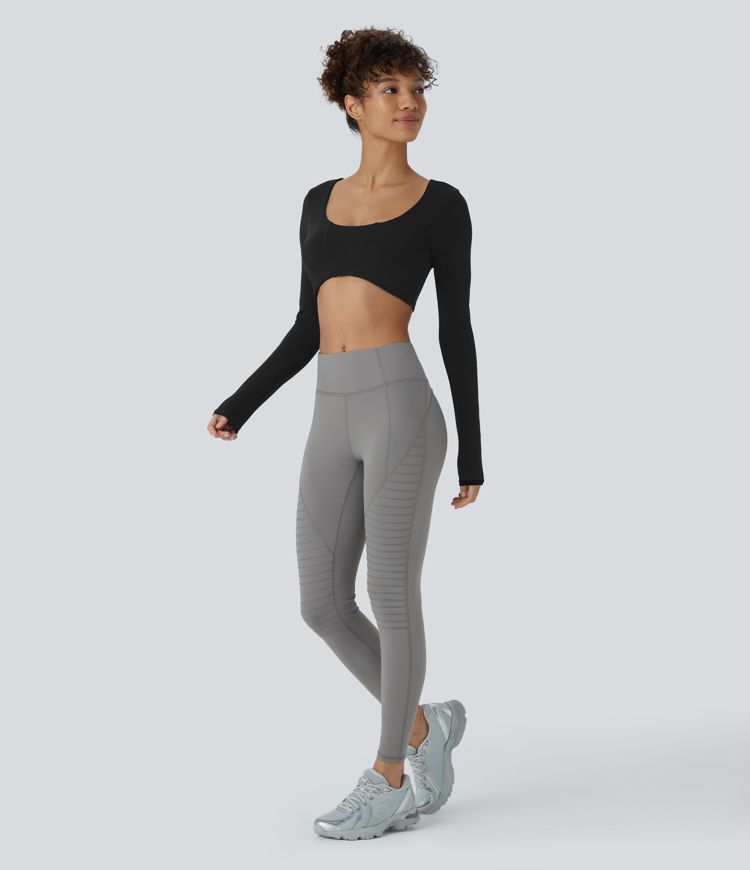 Mid Rise Top-stitching 7/8 Casual Moto Leggings