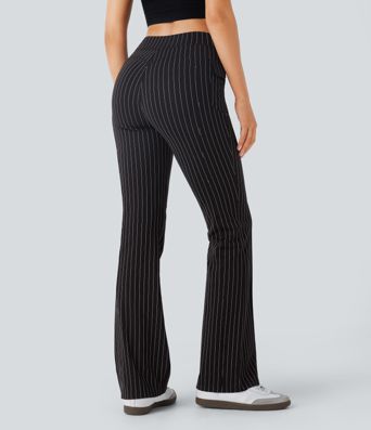 High Waisted Flap Pockets Stripe Cool Touch Casual Flare Pants