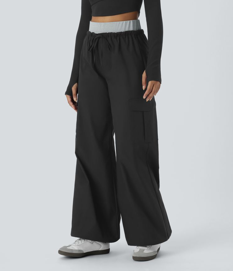 Water Repellent Wear-Resistant Double-Layer High Waisted Drawstring Pockets Hiking Cargo Joggers