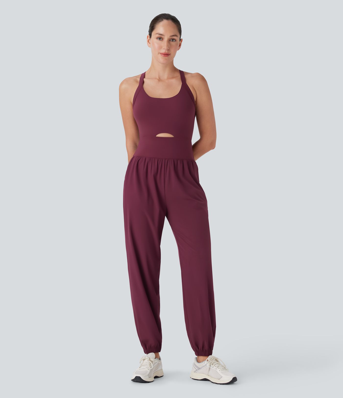 Breezeful™ U Neck Cu Out Tummy Control Pocket Quick Dry Yoga Jumpsuit