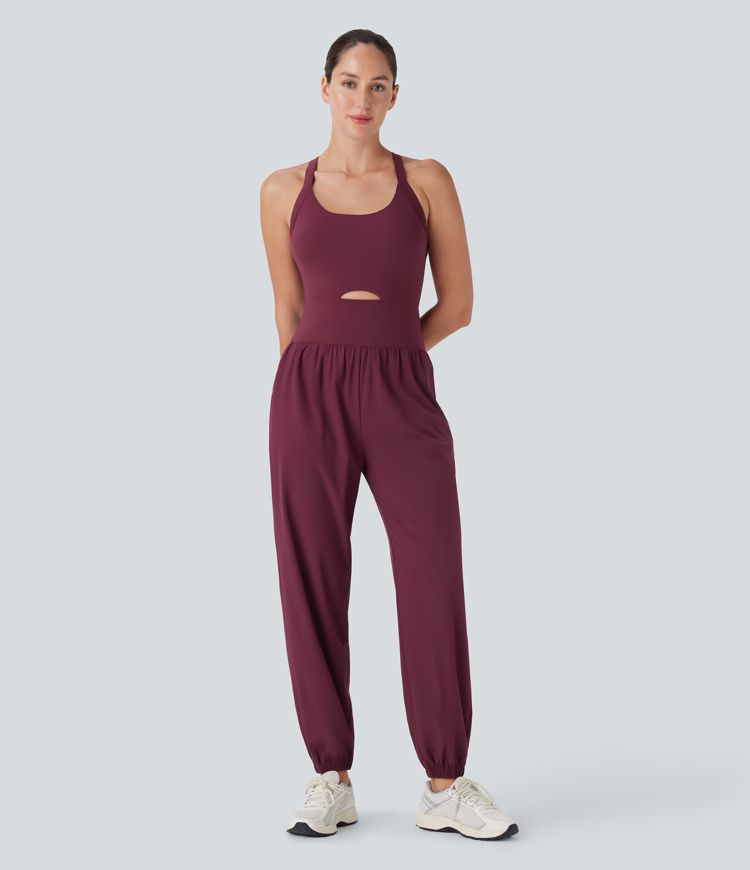 Breezeful™ U Neck Cu Out Tummy Control Pocket Quick Dry Yoga Jumpsuit