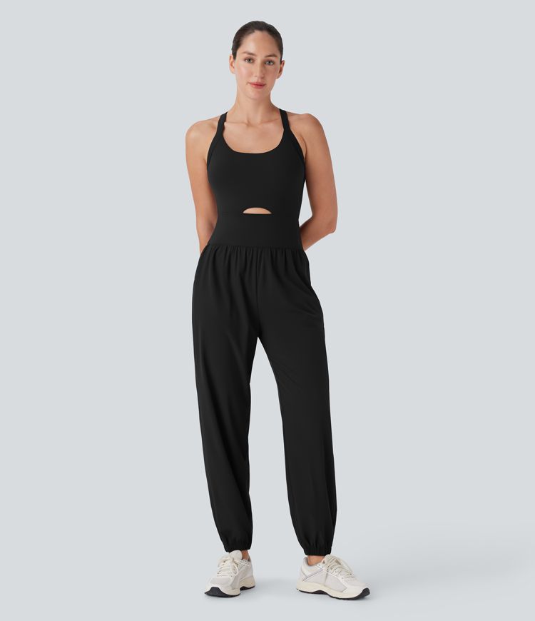 Breezeful™ SoCinched U-Ausschnitt Ausgeschnittenes Bauchkontroll-Taschen-Schnell-Trocknender Yoga-Einteiler