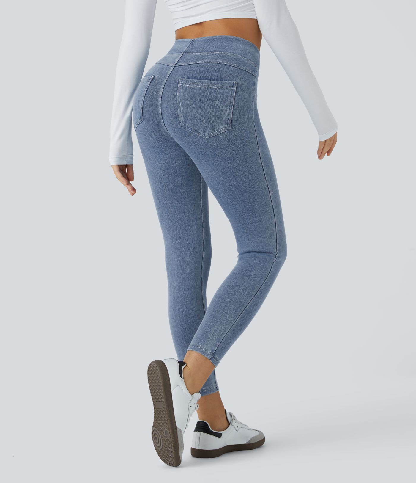 Halara Flex™ Jeans Jeggings aus elastischem Strick-Denim mit hohem Bund und Gesäßtaschen