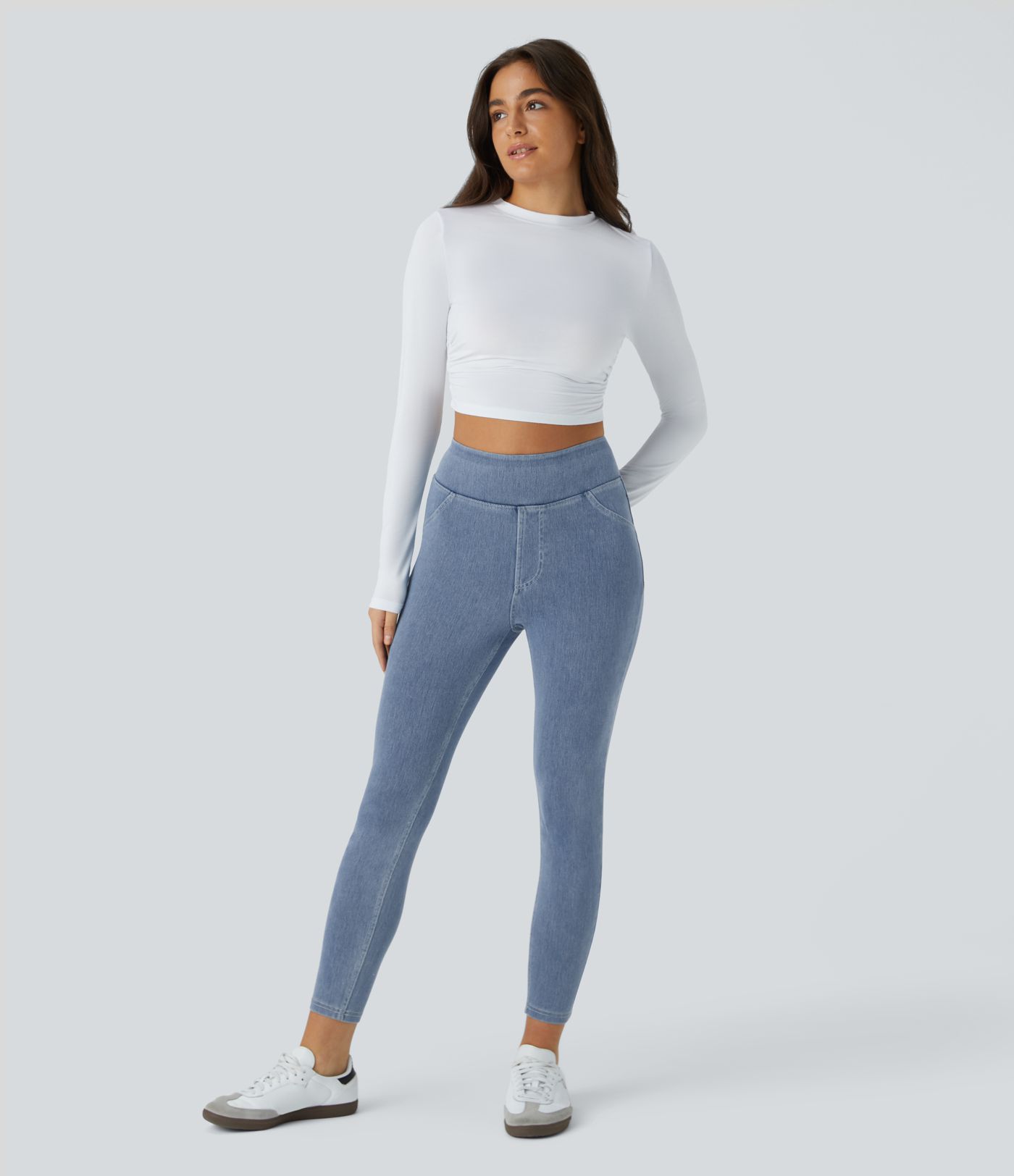 Halara Flex™ Jeans Jeggings aus elastischem Strick-Denim mit hohem Bund und Gesäßtaschen