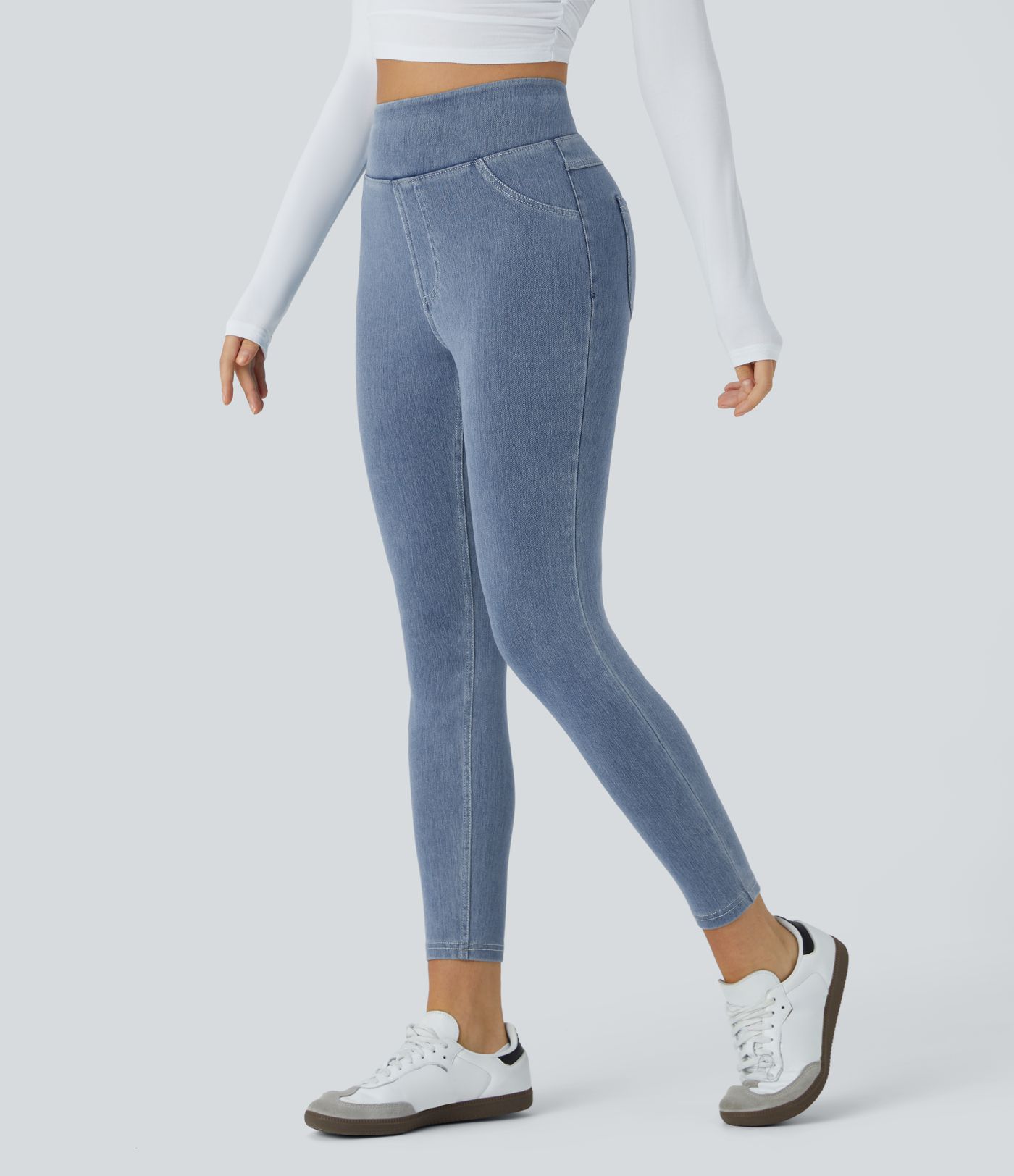 Halara Flex™ Jeans Jeggings aus elastischem Strick-Denim mit hohem Bund und Gesäßtaschen