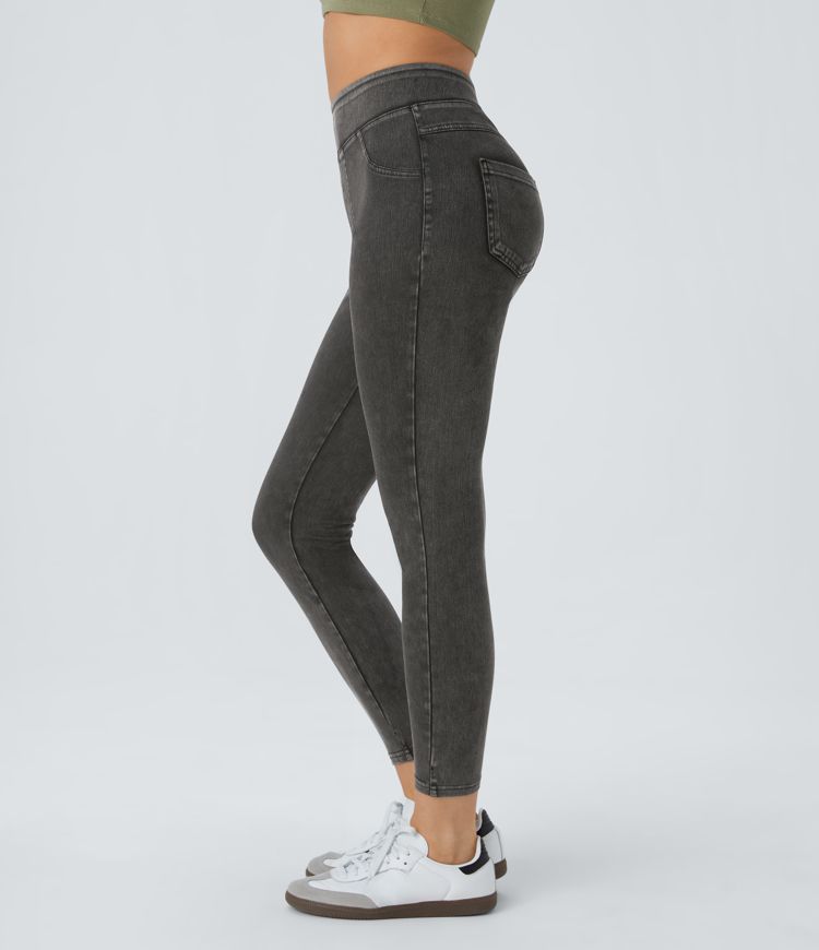 Halara Flex™ High Waisted Back Side Pocket Stretchy Knit Denim Casual Leggings