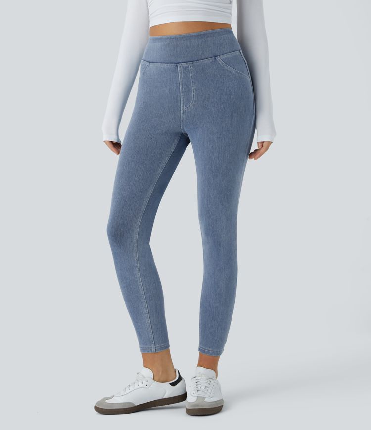 Halara Flex™ Jeans Jeggings aus elastischem Strick-Denim mit hohem Bund und Gesäßtaschen