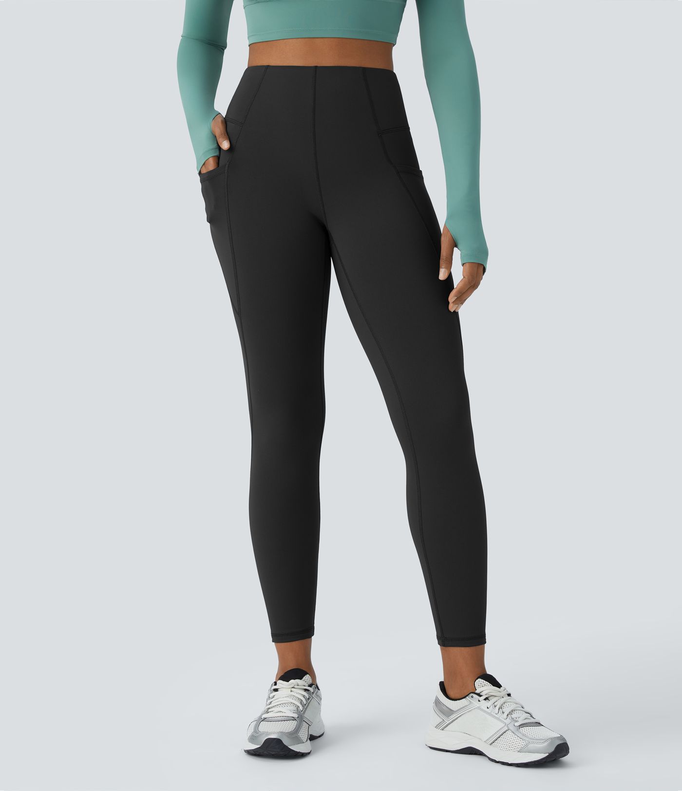 High-waisted thermal yoga leggings with side pockets