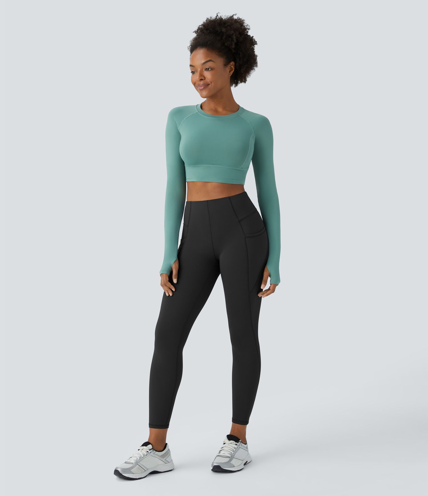 High-waisted thermal yoga leggings with side pockets
