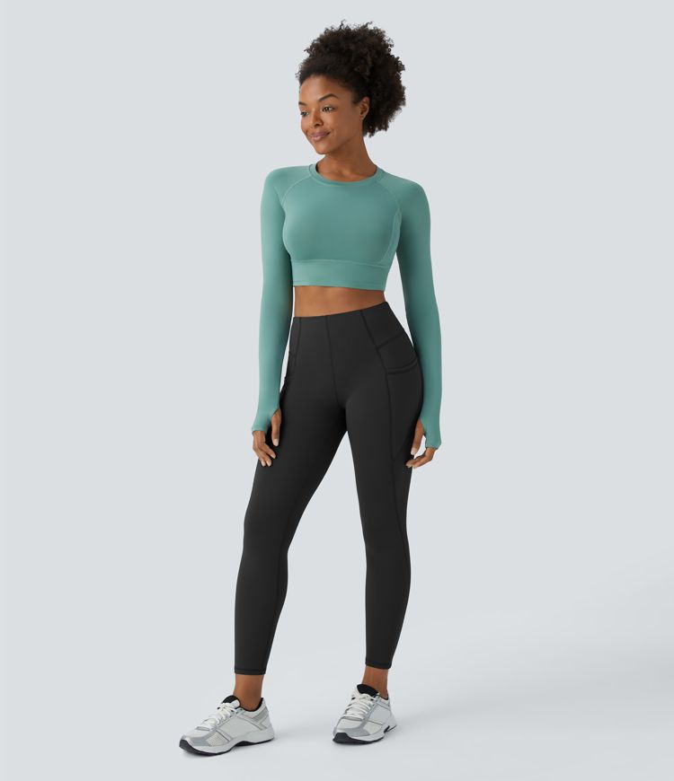 High-waisted thermal yoga leggings with side pockets
