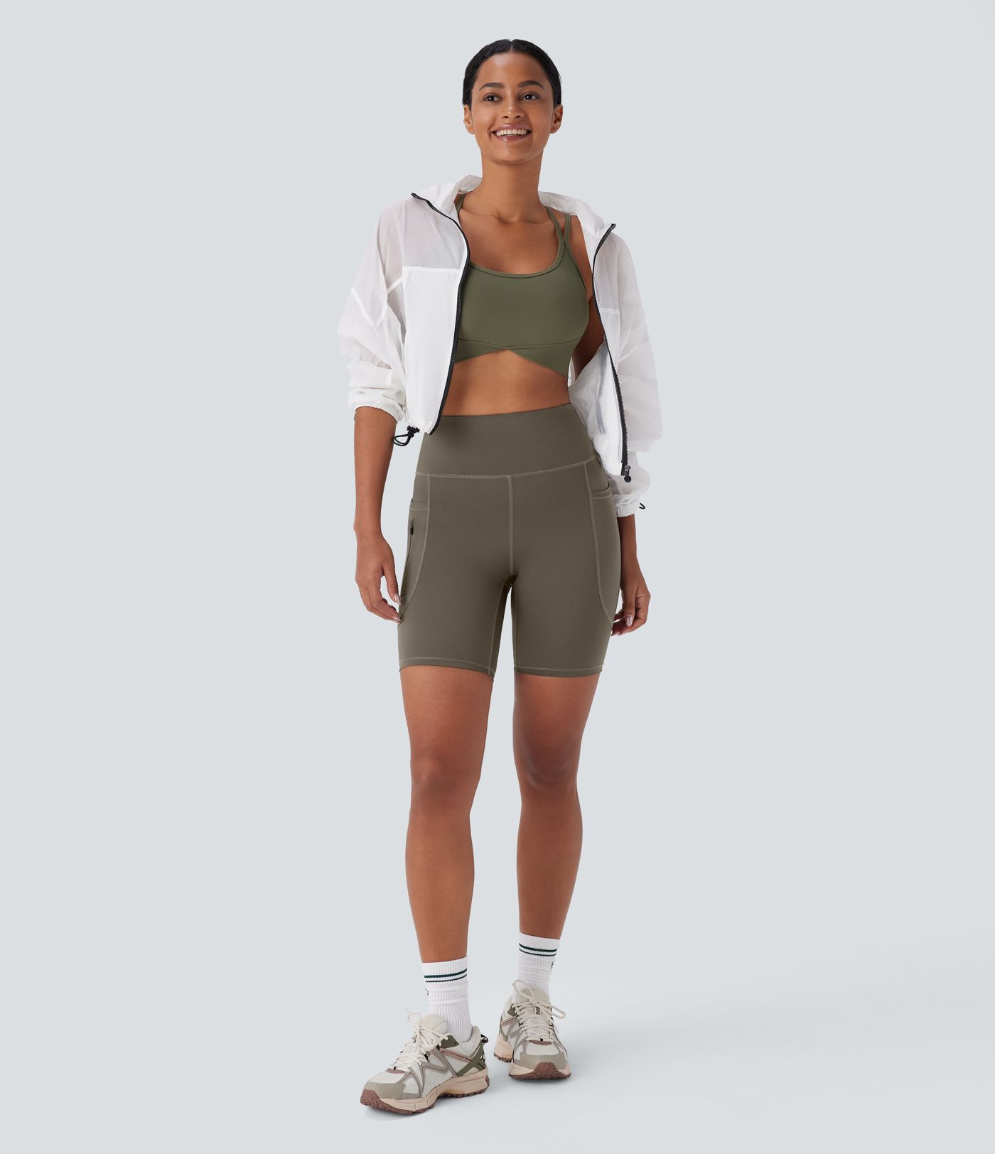 Wear-Resistant High Waisted Multiple Pockets Hiking Biker Shorts 7''