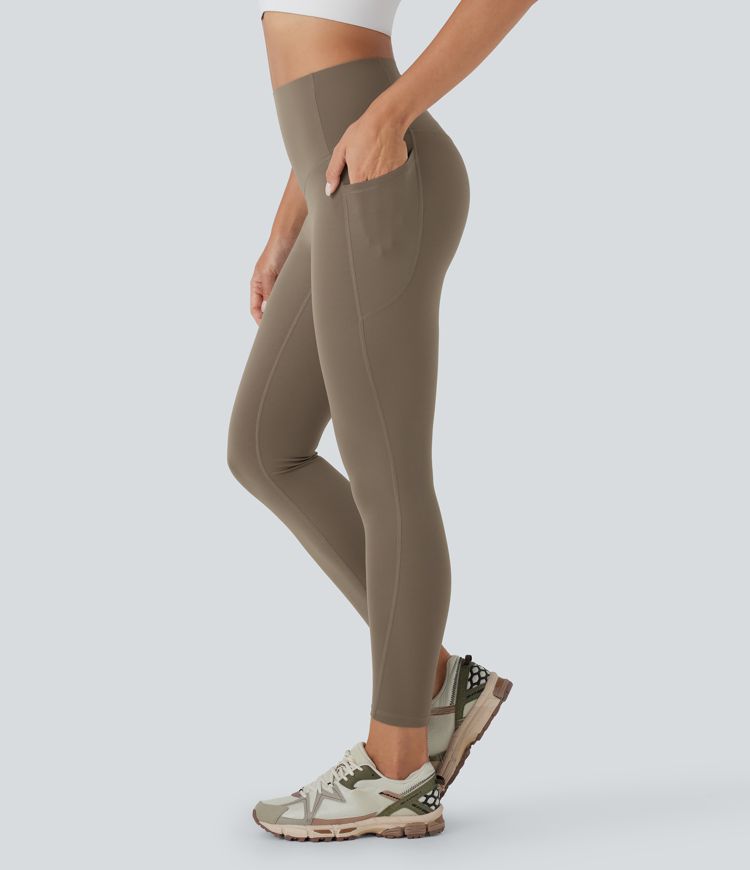 Dawn Brown Leggings de entrenamiento Halara UltraSculpt™ moldeadores de abdomen de tiro alto antibacterianas de 7/8 con bolsillos laterales / 1