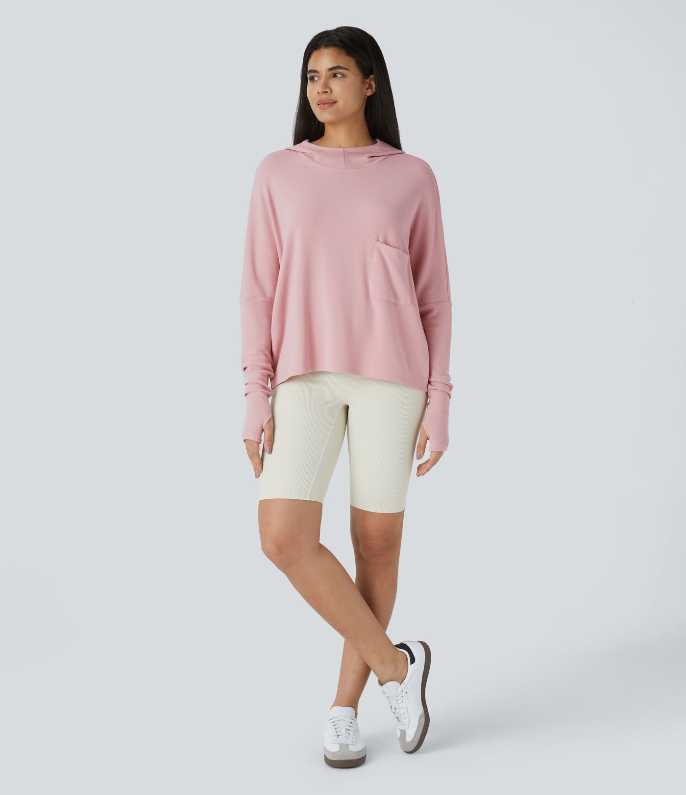 Batwing Sleeve Thumb Hole Pocket Thermal Casual Parka