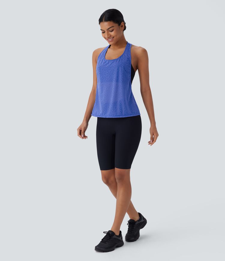 Sheer Racerback Leopard Jacquard Training Tank Top