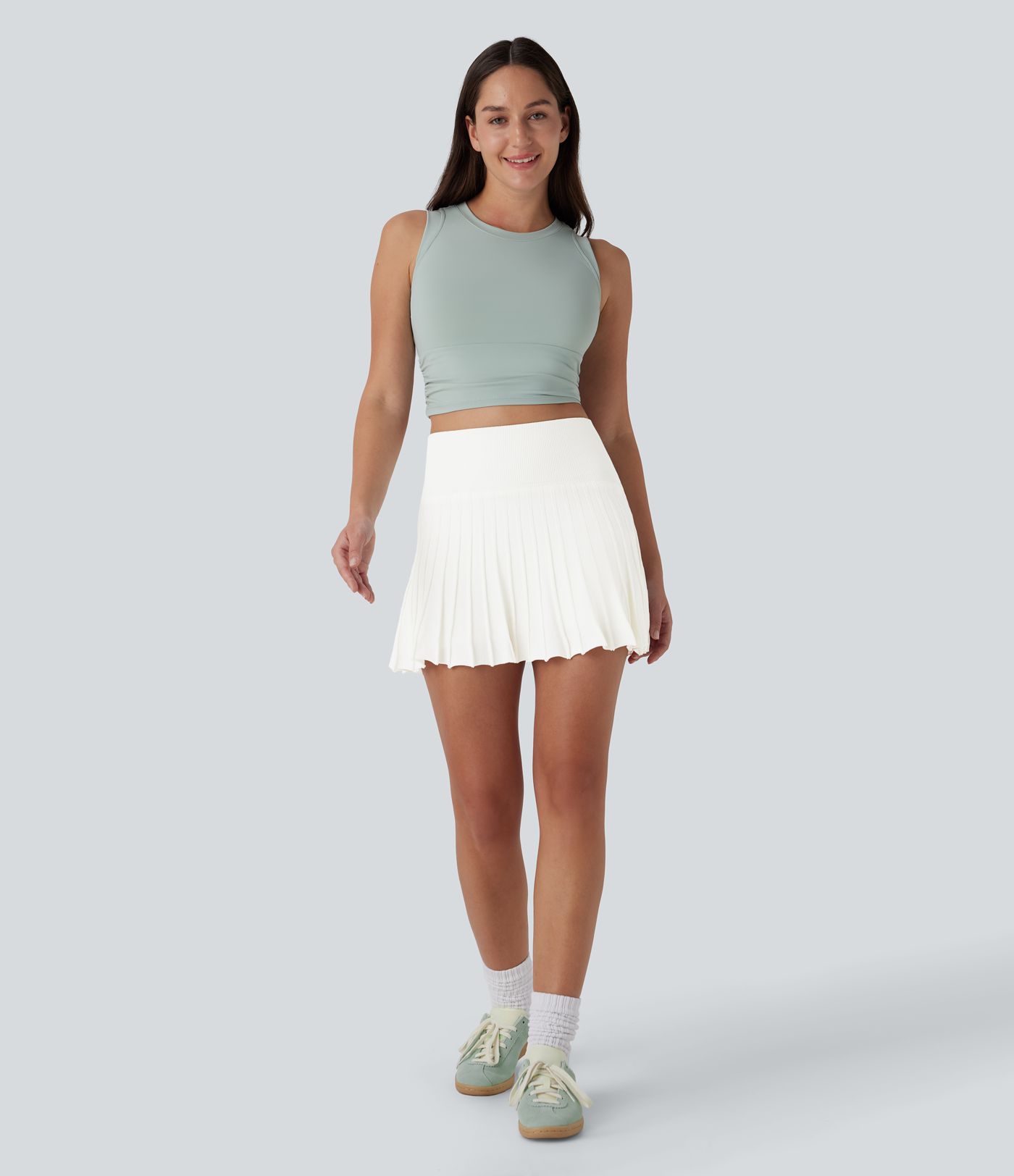 High Waisted 2-in-1 Pocket A-Line Mini Casual Knit Skirt