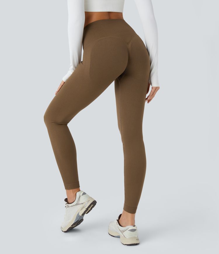 Legging de yoga 7/8 sans couture Seamless taille haute, crochet ajustable, maintien du ventre
