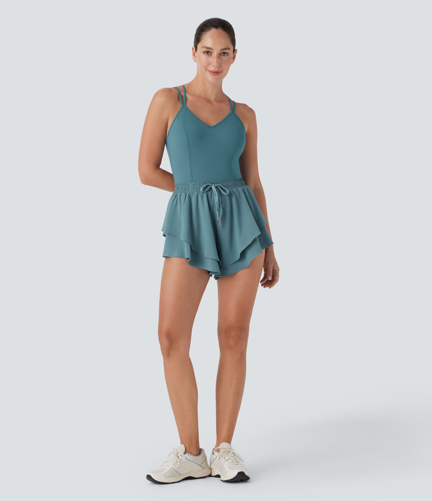 Breezeful™ Double Straps Drawstring Layered 2-in-1 Quick Dry Yoga Romper