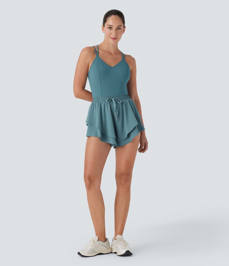 Breezeful™ Double Straps Drawstring Layered 2-in-1 Quick Dry Yoga Romper