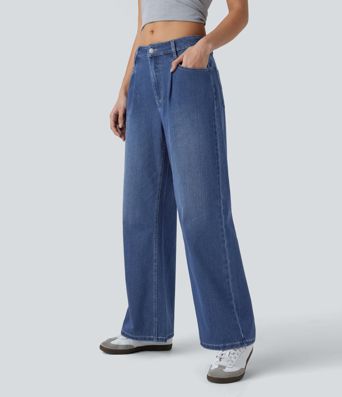 Halara Flex™ Low Rise Pockets Baggy Washed Casual Jeans