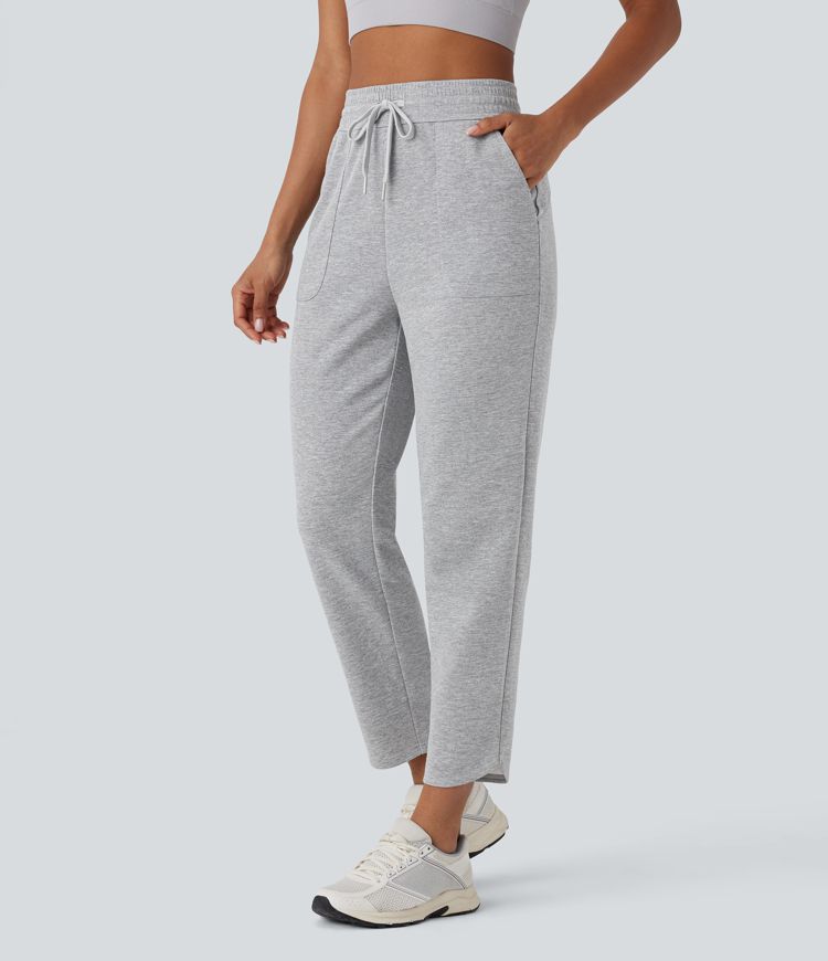 High Waisted Drawstring Pocket Tapered Running Pants