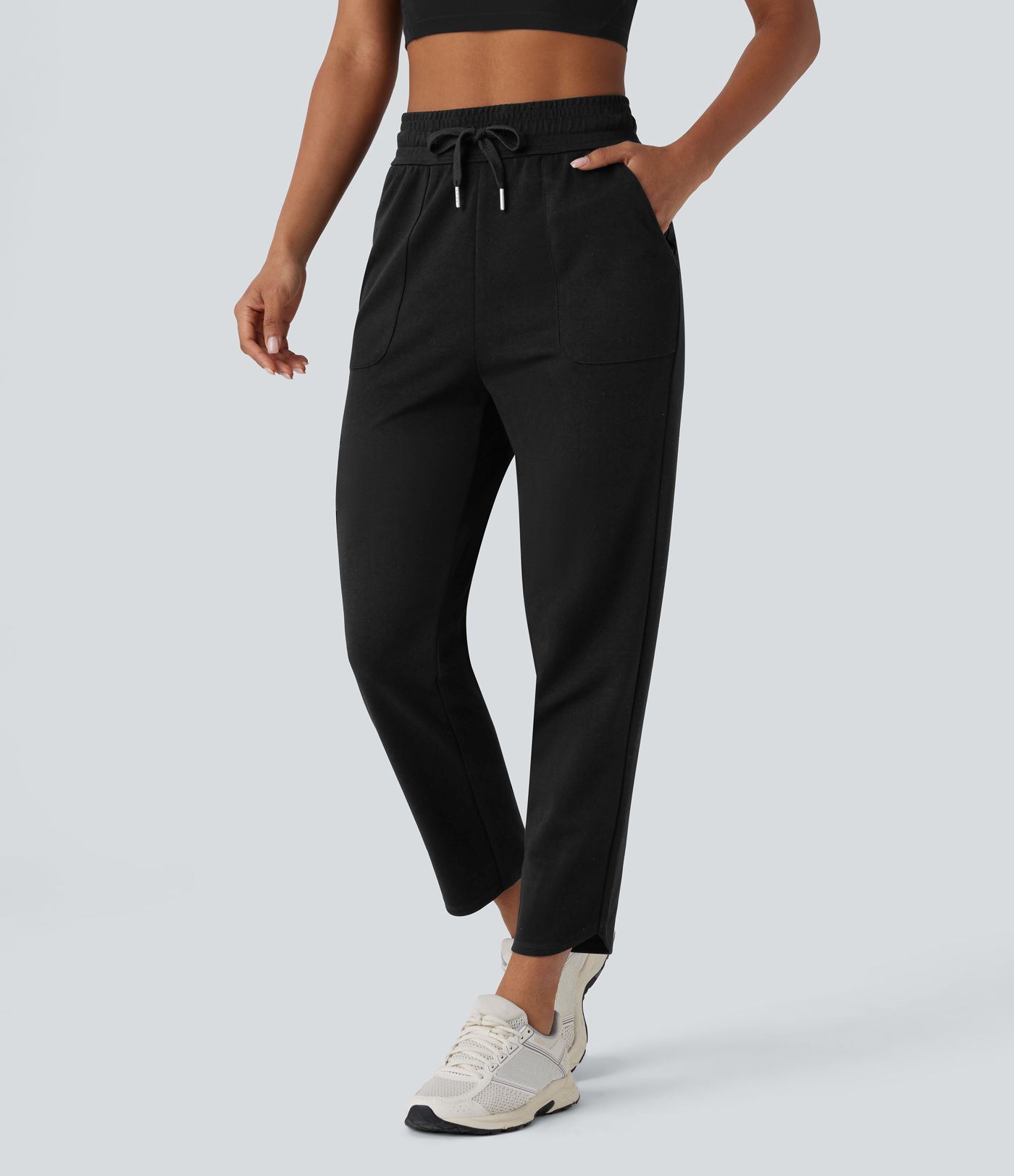 High Waisted Drawstring Pocket Tapered Running Pants