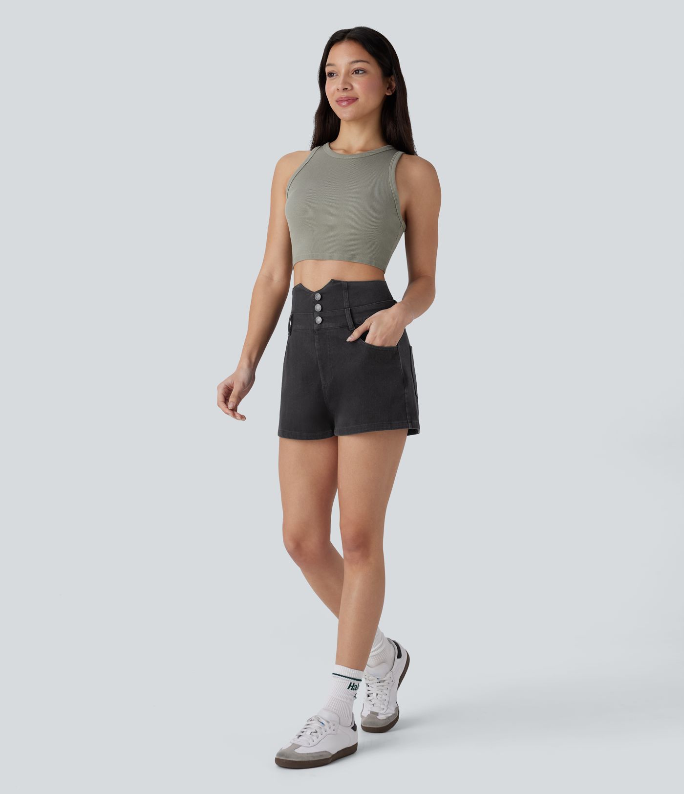 Short en jean décontracté Halara Flex™ taille haute avec poches décoratives 2,5''