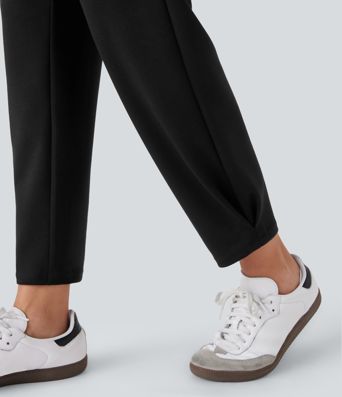 Super High Waisted Drawstring Multiple Pockets Tapered Travel Trousers