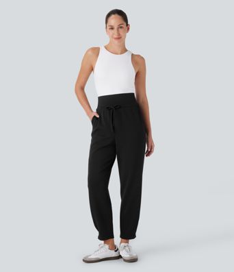 Super High Waisted Drawstring Multiple Pockets Tapered Travel Trousers
