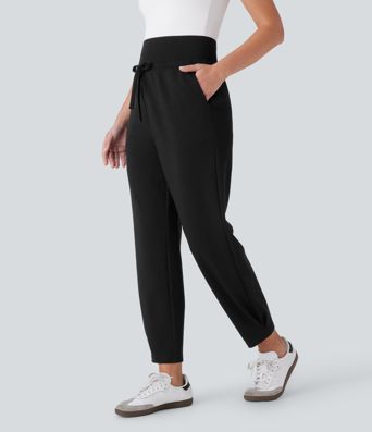 Super High Waisted Drawstring Multiple Pockets Tapered Travel Trousers