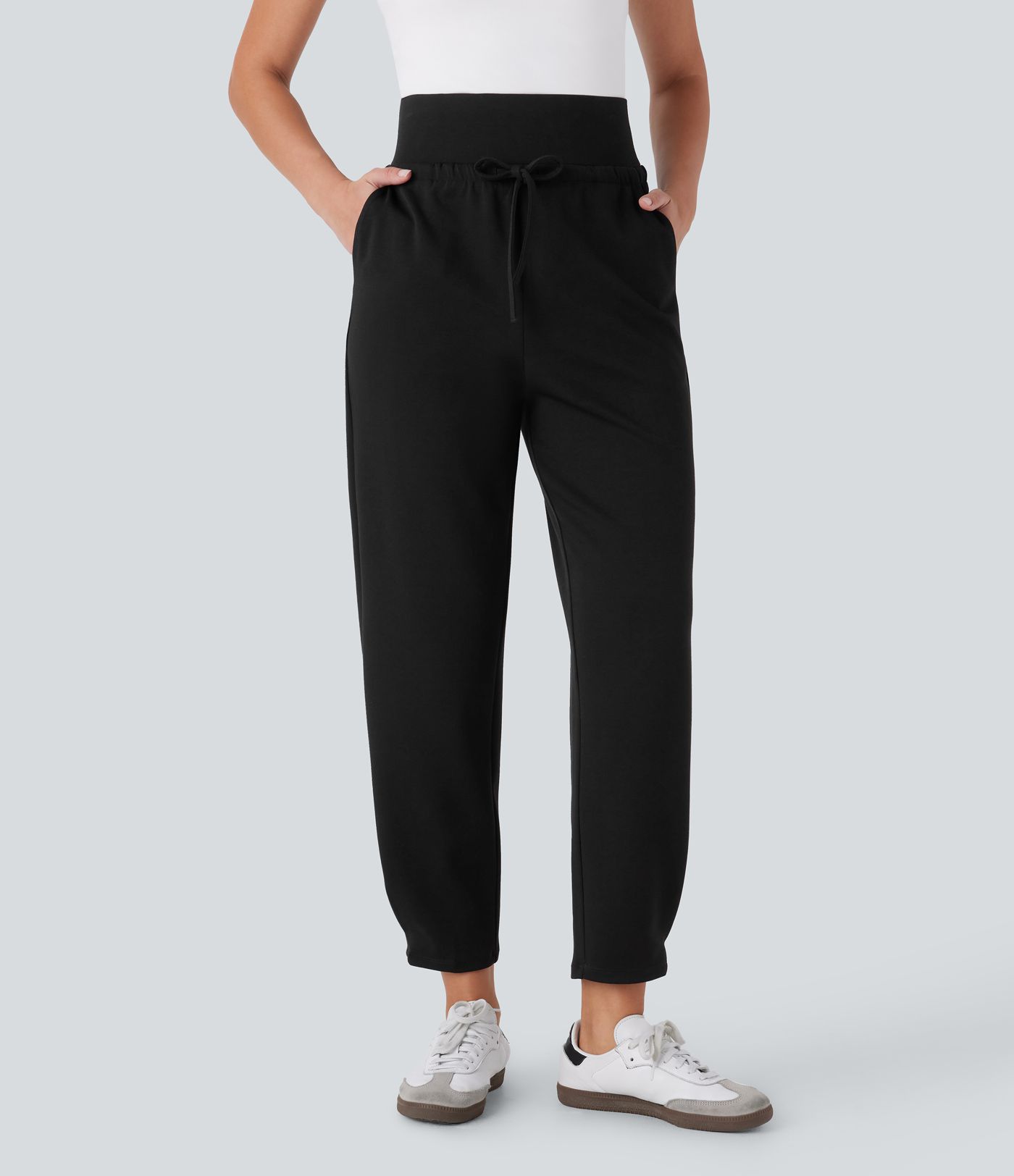 Super High Waisted Drawstring Multiple Pockets Tapered Travel Trousers