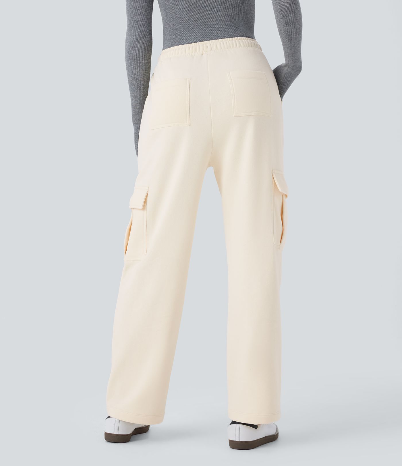 High Waisted Drawstring Pockets Straight Leg Casual Cargo Pants