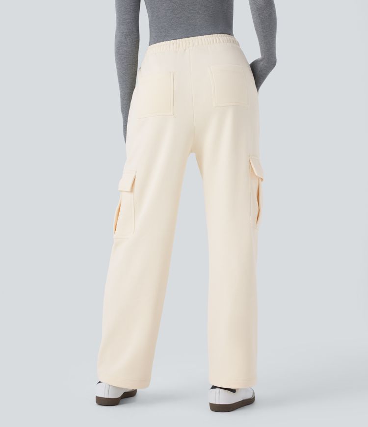 High Waisted Drawstring Pockets Straight Leg Casual Cargo Pants