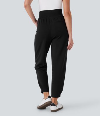 Super High Waisted Drawstring Multiple Pockets Tapered Travel Trousers
