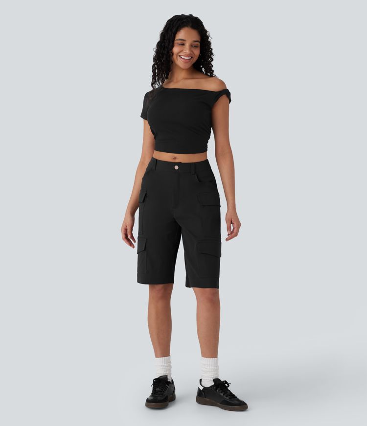 Bermudas cargo múltiple bolsillo tiro medio