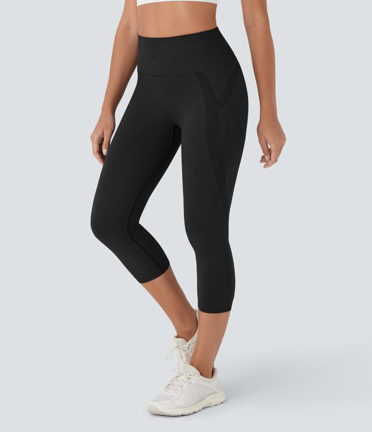 Seamless Flow High Waisted Ruched Capri Yoga Leggings