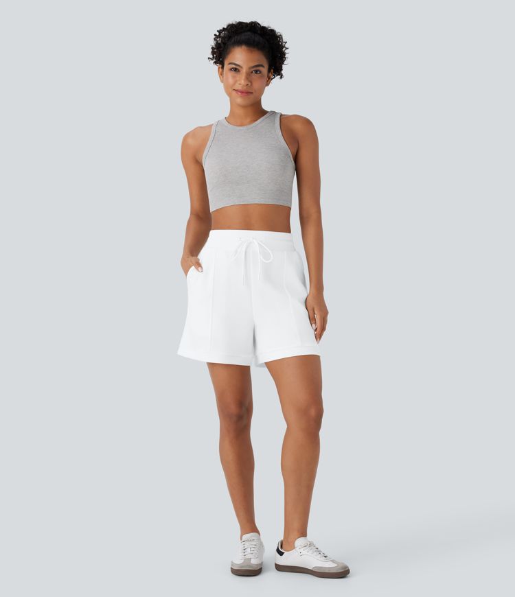 High Waisted Drawstring Pocket Yoga Sweat Shorts
