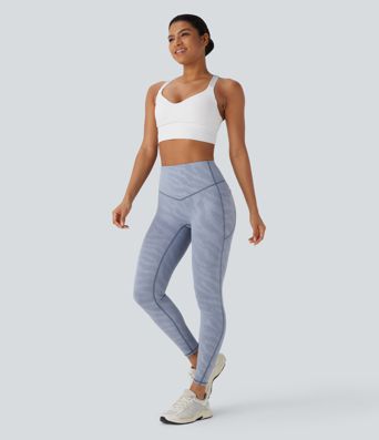 High Waisted Tummy Control Camo Yoga 7/8 Leggings with Pockets