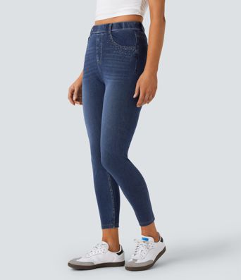 Halara Flex™ High Waisted Pockets Rhinestone Denim 7/8 Casual Leggings