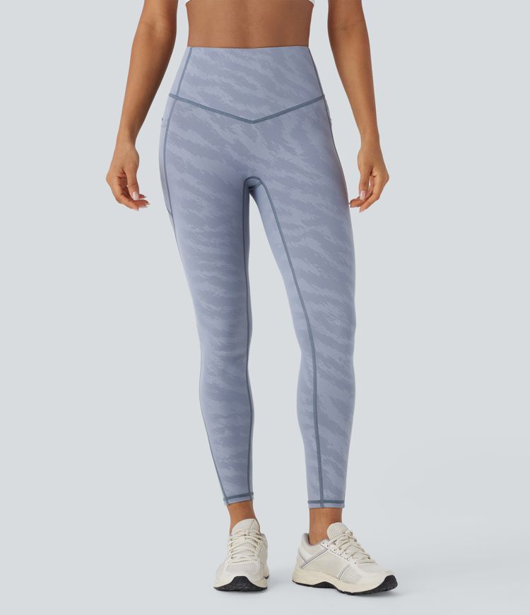 High Waisted Tummy Control Camo Yoga 7/8 Leggings with Pockets