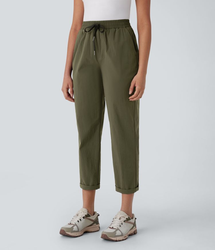 Water Repellent Mid Rise Drawstring Pockets Ripstop Hiking Pants