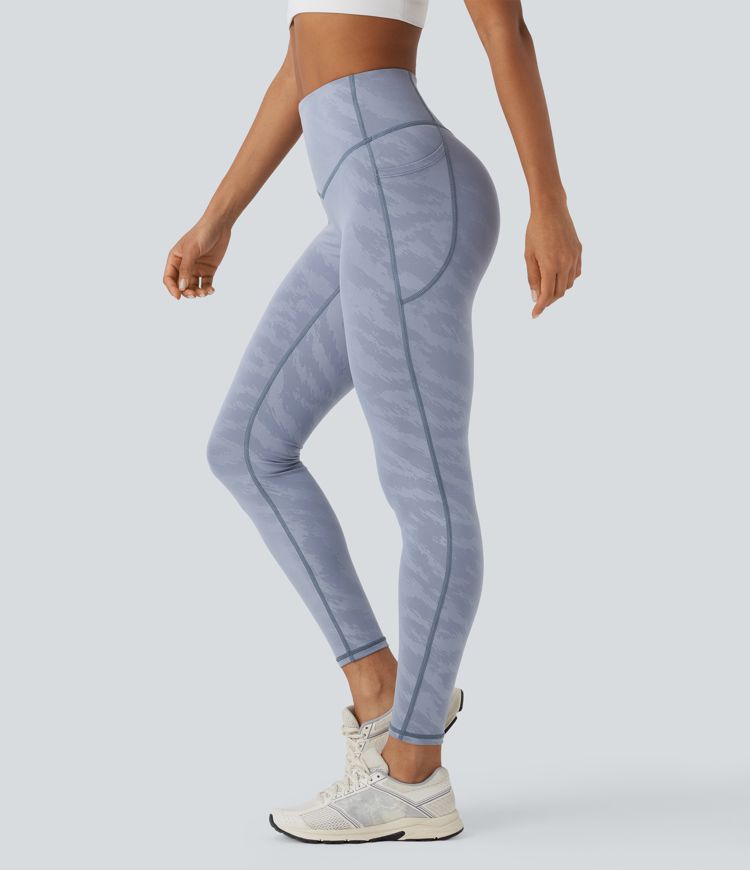High Waisted Tummy Control Camo Yoga 7/8 Leggings with Pockets