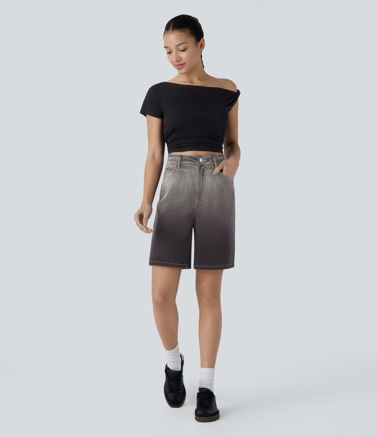 Halara Flex™ High Waisted Zipper Pockets Gradient Denim Casual Bermuda Shorts 7''