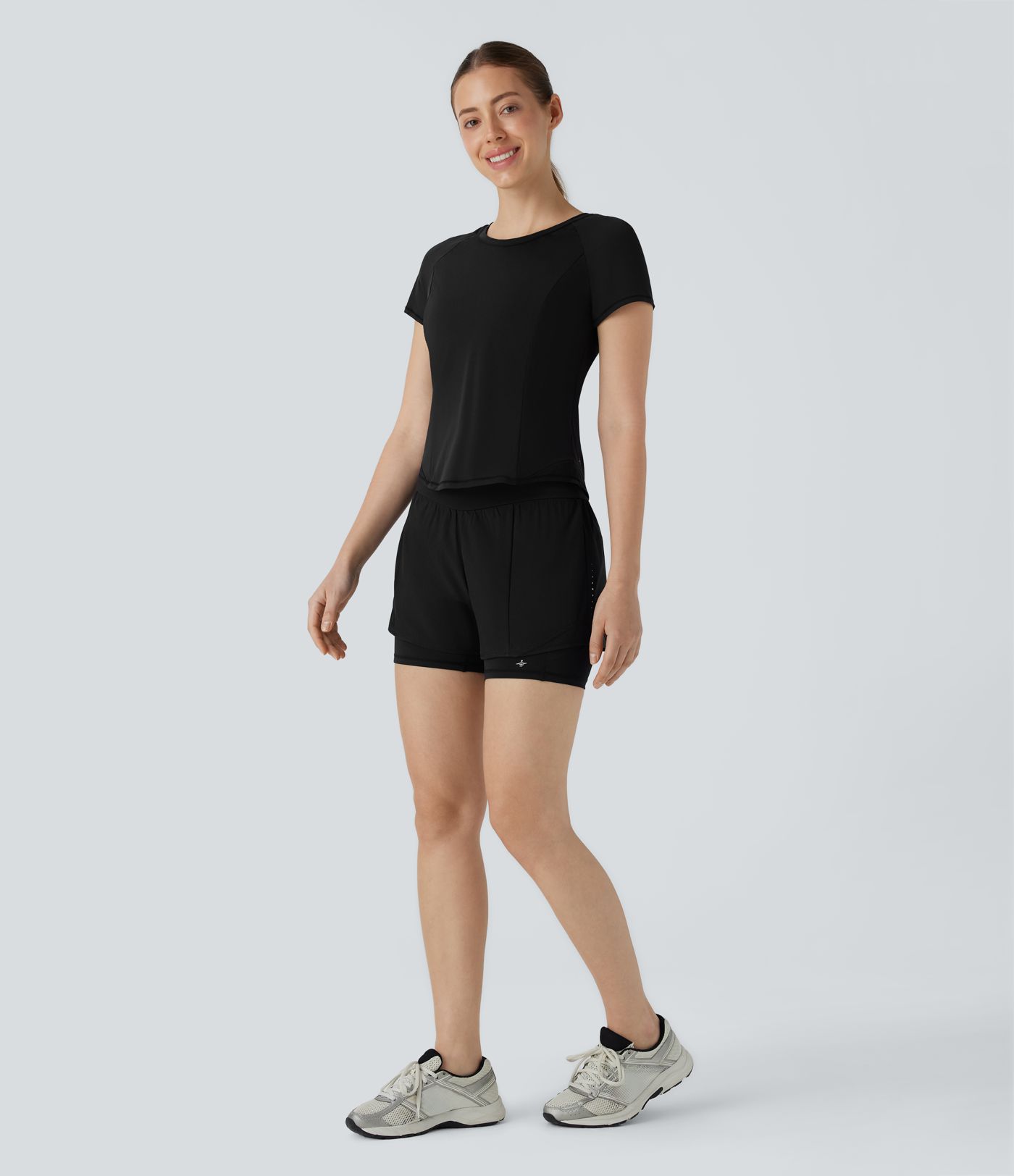 SpeedWave™ High Waisted Tummy Control Reflective Pockets Contrast Mesh 2-in-1 Quick Dry Running Shorts