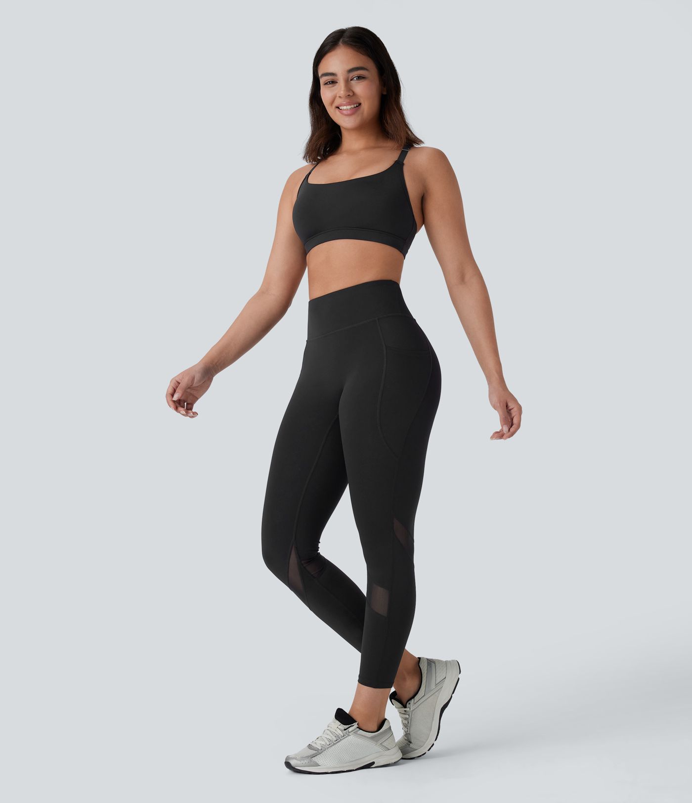 High Waisted Pocket Contrast Mesh Yoga 7/8 Leggings