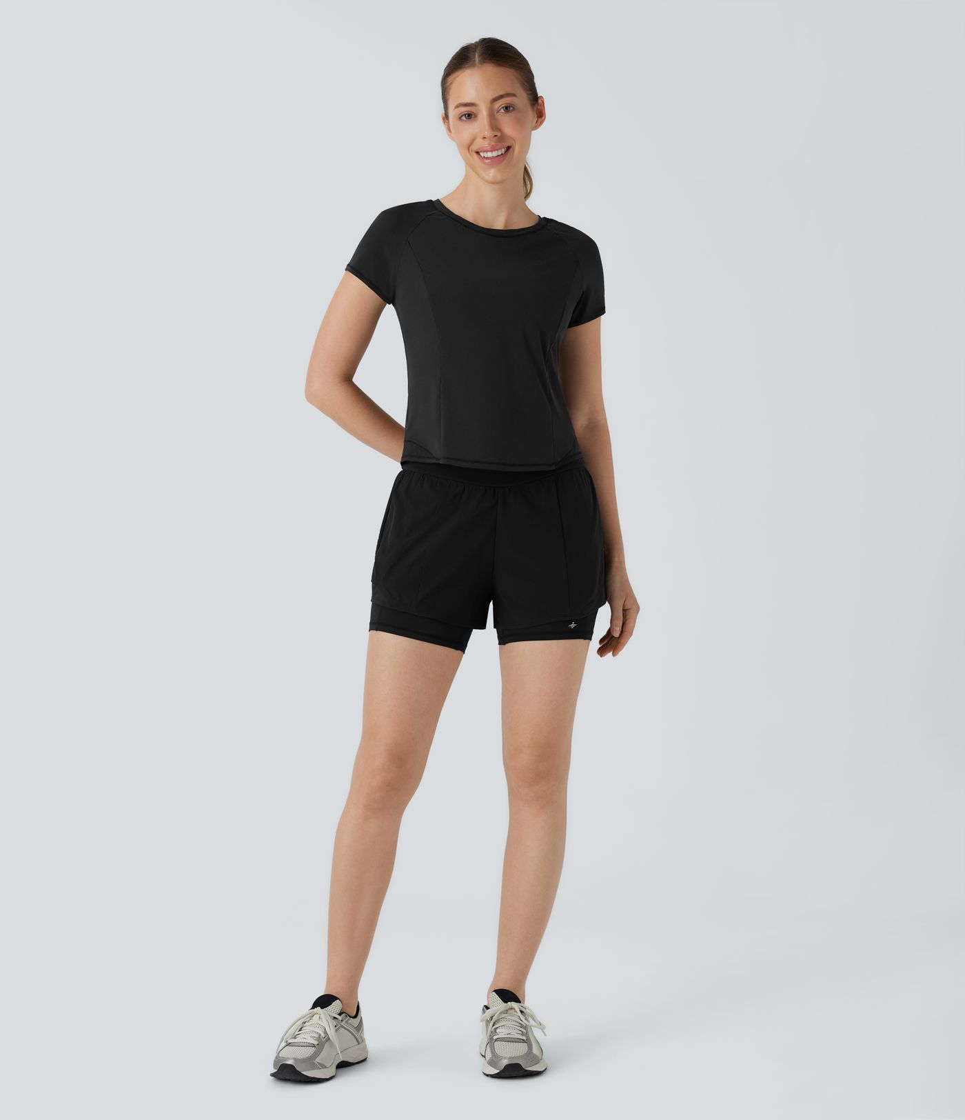 Reflective Round Neck Short Sleeve Contrast Mesh Cut Out Cool Touch Quick Dry Running Sports Top