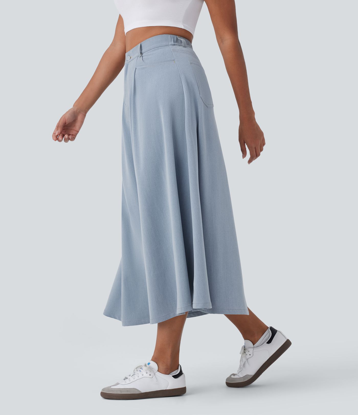 Lässiger ausgestellter Midirock mit hohem Bund und mehreren Taschen