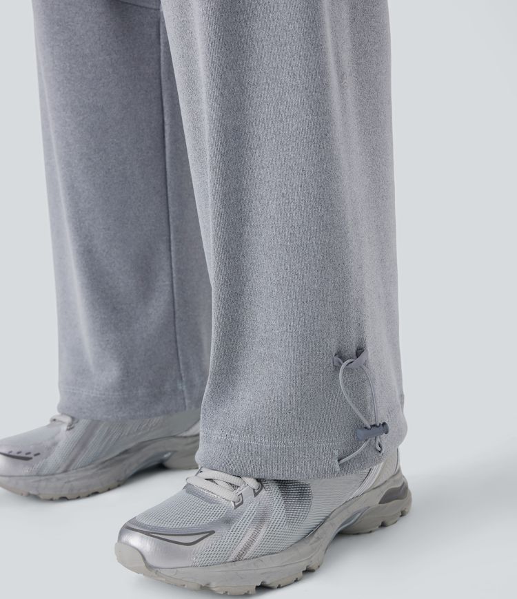 High Waisted Drawstring Pockets Straight Leg Running Joggers