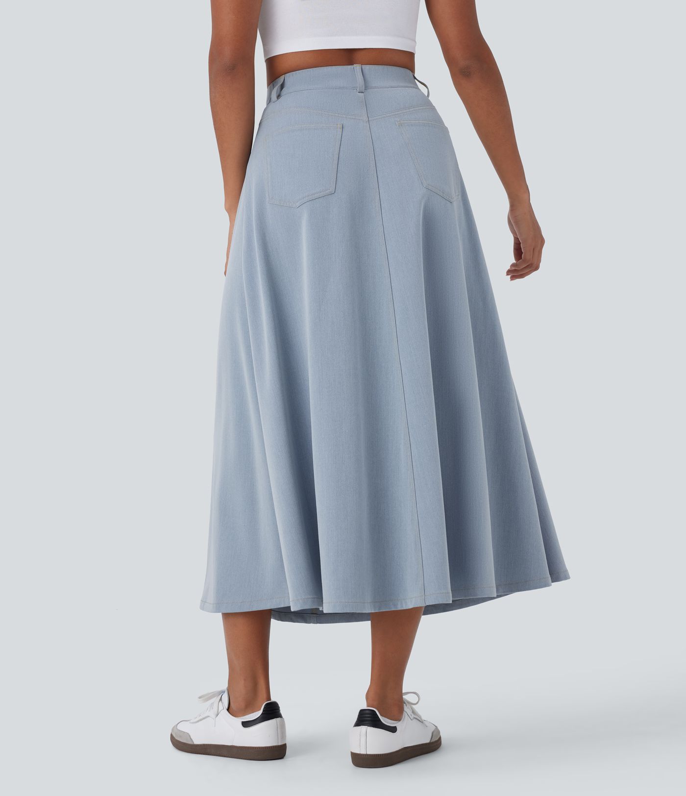 Lässiger ausgestellter Midirock mit hohem Bund und mehreren Taschen