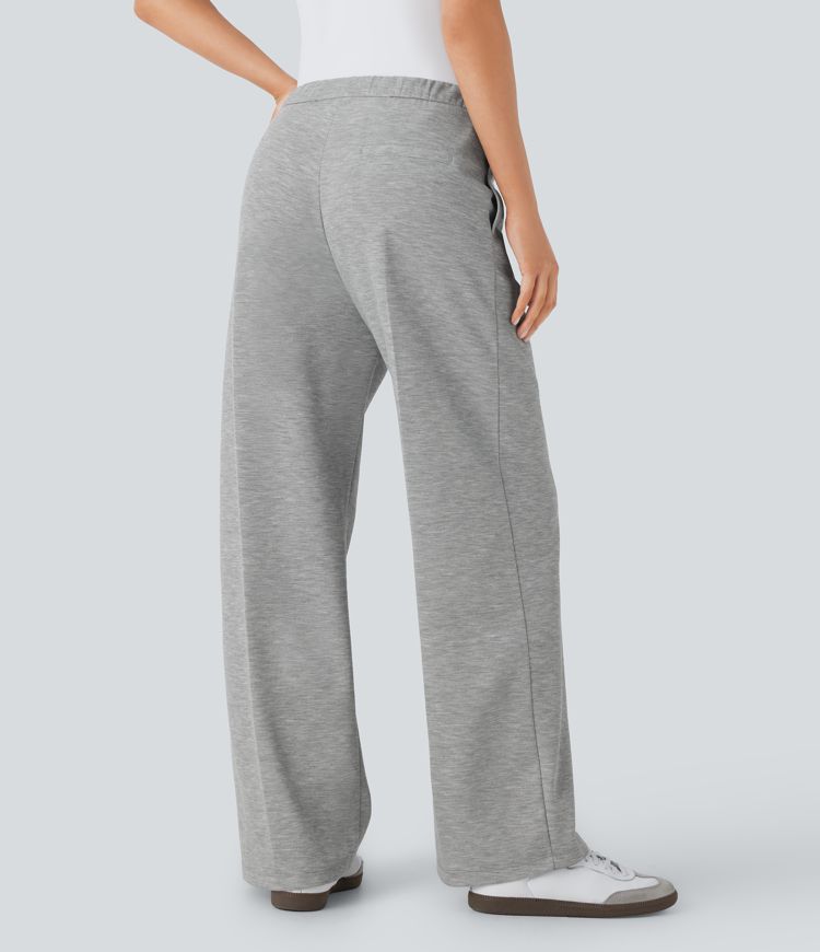 Mid Rise Drawstring Pocket Straight Leg Work Pants